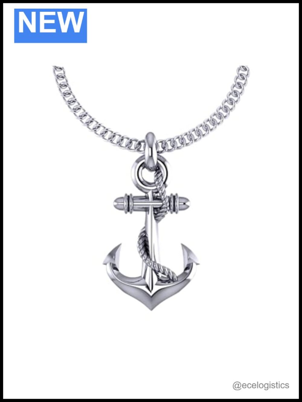 925 Solid Sterling Silver Anchor Pendant Necklace with 20 Inch Curb Chain